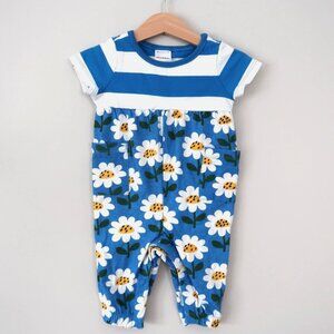 Hanna Andersson 3-6M Blue Floral Romper One-Piece Daisy Short Sleeve EUC